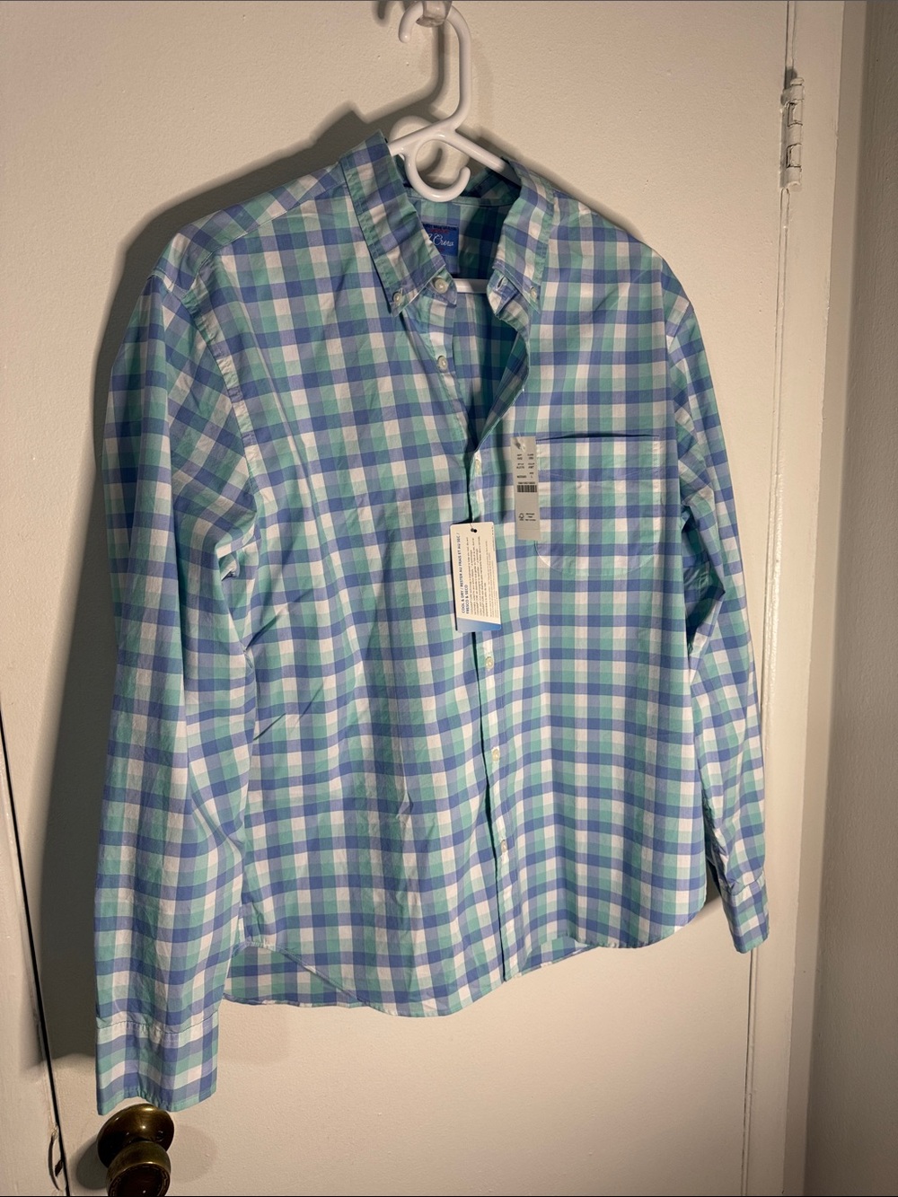 J. Crew Men's Large Coolmax Plaid Button-Up Shirt Blue, Green & White NWT